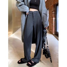 批发灰色香蕉裤女秋冬季款加厚窄版阔腿裤休闲毛呢垂感直筒弯镰刀裤
