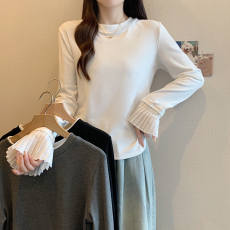 批发实拍2026春装新款胖mm大码女加厚保暖拼接长袖打底<b class='q'>T</b><b class='q'>恤</b>上衣