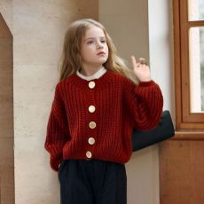 批发女童毛衣外套秋<b class='q'>冬</b>2025新款女大童红色针织儿童初中生开衫本命上衣