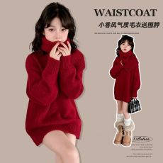 批发女童毛衣2025秋<b class='q'>冬</b>装新款儿童洋气针织连衣裙女大童高领加厚打底衫