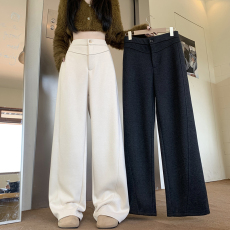 批发实拍 380g星空呢 灰色女秋冬季加厚直筒阔腿裤休闲毛呢镰刀裤