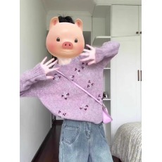 批发韩系慵懒风复古圆领长袖毛衣女2025秋冬新款设计感刺绣针织上衣