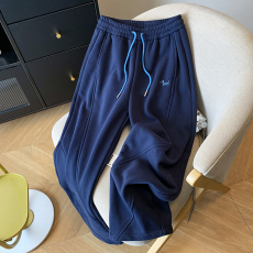 批发实拍_抽绳刺绣<b class='q'>休闲裤</b>冬松紧腰加厚直筒阔腿长裤