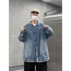 批发机车工装<b class='q'>风</b>立领水洗牛仔外套宽松男女秋季夹克上衣潮