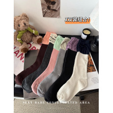 批发实拍实价3双装拼色百搭袜子中筒袜堆堆袜ins潮运动风黑色女袜子