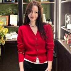 批发2025秋冬新款灰色V领针织开衫外套宽松显瘦长袖薄款毛衣外穿上衣