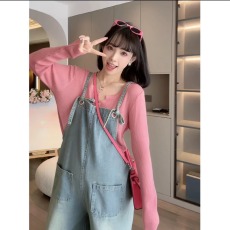 批发大量XIAN货2026春孕妇装新款<b class='q'>百搭</b>纯色开衫宽松牛仔背带裤套装