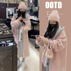 批发秋冬新款天猫质量加绒加厚连帽拼接假两件休闲婴儿绒羊羔毛外套