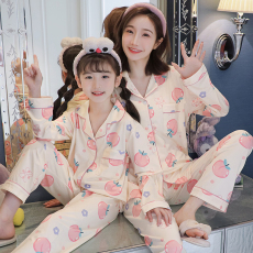 批发[黛琳芬]<b class='q'>亲子装</b>仿棉<b class='q'>长袖</b>儿童睡衣套装春秋季薄款女孩童装家居服3