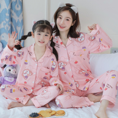 批发[黛琳芬]<b class='q'>亲子装</b>仿棉<b class='q'>长袖</b>儿童睡衣套装春秋季薄款女孩童装家居服3