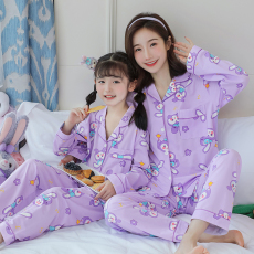 批发[黛琳芬]<b class='q'>亲子装</b>仿棉<b class='q'>长袖</b>儿童睡衣套装春秋季薄款女孩童装家居服3