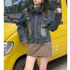 批发网络图文艺流行潮流百搭日系美式水洗复古蓝短款<b class='q'>牛仔</b><b class='q'>外套</b>男女