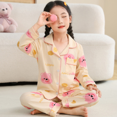 批发[黛琳芬]<b class='q'>亲子装</b>仿棉<b class='q'>长袖</b>儿童睡衣套装春秋季薄款女孩童装家居服3