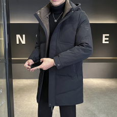 批发冬季新款可脱卸帽羽绒服男中长款休闲保暖大衣上衣白鸭绒外套