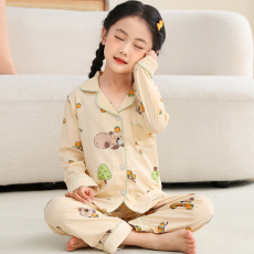 批发[黛琳芬]<b class='q'>亲子装</b>仿棉<b class='q'>长袖</b>儿童睡衣套装春秋季薄款女孩童装家居服3