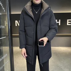 批发冬季新款可脱卸帽羽绒服男中长款休闲保暖大衣上衣白鸭绒外套