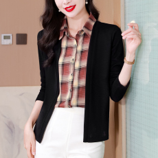 批发长袖针织拼接衬衫女春秋新款假两件时尚洋气气质大码上衣妈妈衬衣