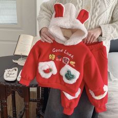 批发女童红色元旦<b class='q'>演出服</b>套装冬装<b class='q'>儿童</b>新年服汉服拜年服喜庆童装两件套