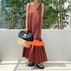 批发夏韩国<b class='q'>东大门</b>新款女PARIS MATCH纯色V领<b class='q'>连衣裙</b>潮