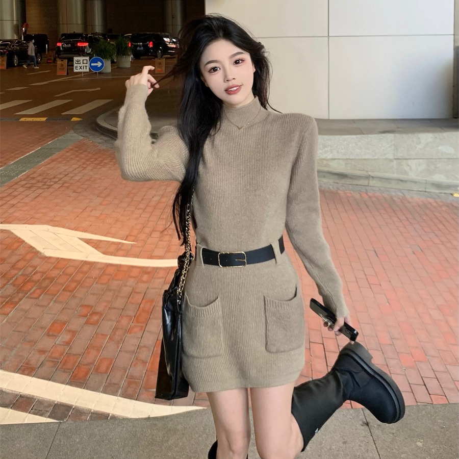 프랑스식 작은 샤넬 스타일 긴팔 만나는 니트 여성 드레스 가을 겨울철 새로운 인사이드 가져 가라. 치마 경기 코트 스웨터 드레스