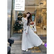 批发实拍实价 初恋甜茶长袖温柔甜美针织衫+<b class='q'>半身裙</b>套装女气质两件套