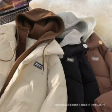 批发2024新款假两件保暖连帽棉衣男生冬日系情侣棉服外套宽松加厚棉袄
