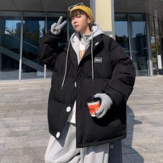 批发假两件连帽棉衣男外套冬季2024新款加厚潮流宽松棉袄男生棉服棉袄