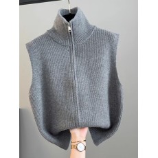 批发高领拉链针织开衫马甲背心女春秋冬新款<b class='q'>宽松</b>叠穿马夹毛衣坎肩