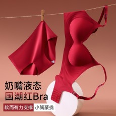 批发鸿运系列本命年红色无痕内衣套装女小胸聚拢性感内衣果冻文胸胸罩
