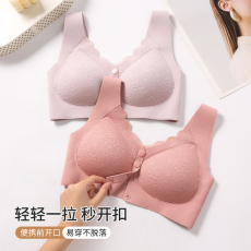 批发蕾丝大码前扣无痕背心哺乳内衣女无钢圈防下垂睡眠运动中老年文胸