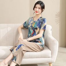 批发洋气时尚中年<b class='q'>夏</b>季短袖套装春<b class='q'>夏</b>清凉两件套老年高档雪纺套装妈妈