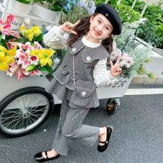 批发甜美洋气<b class='q'>女孩</b>套装2024秋季新款女童长袖上衣打底衫背心马甲长裤