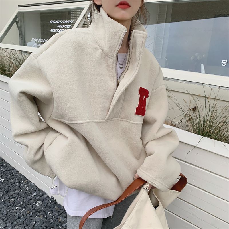 原版摇粒绒复合银狐绒设计感立领摇粒绒加厚卫衣女秋冬上衣潮