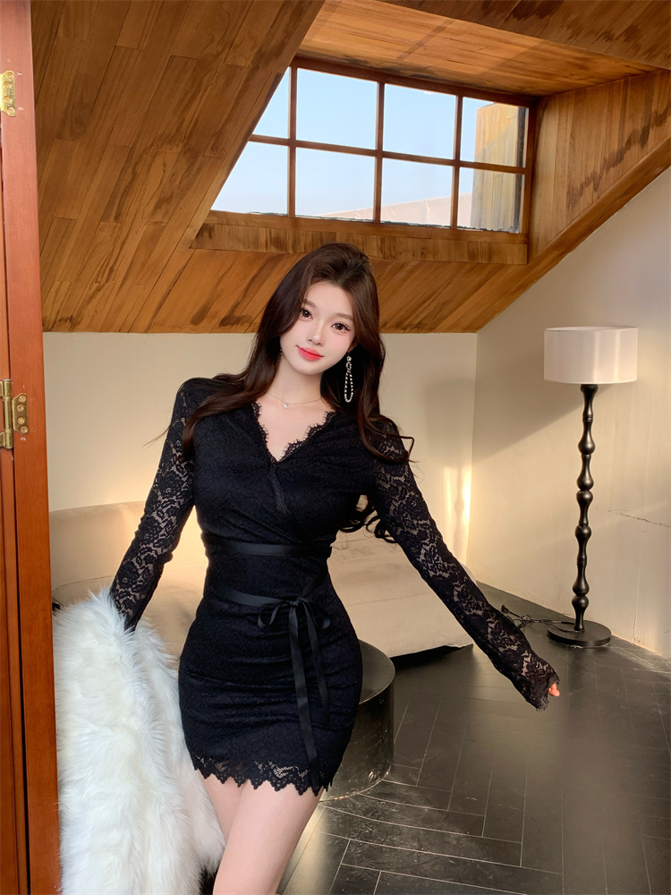 실사 절묘한 레이스 부드러운 품격 몸매 가꾸기 섹시함 드레스