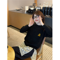 批发实拍 韩版ins可爱小熊刺绣套头百搭加厚宽松外穿毛衣（无蕾丝）