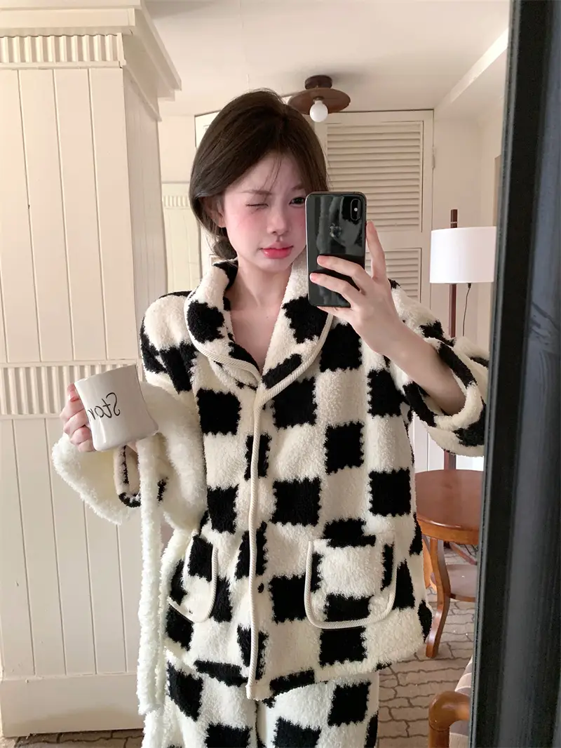 체크 폴드 칼라 홈웨어 세트 상세 이미지 4