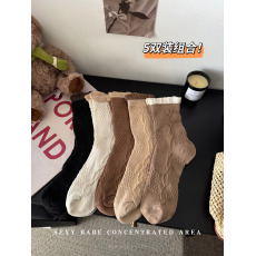 批发实拍实价秋冬季百搭袜子女中筒袜拼色堆堆袜长袜女袜纯棉5双装