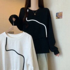 批发早春新款韩式休闲风白色长袖卫衣女设计感抽绳收腰宽松上衣大码潮