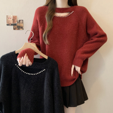 批发实拍2025秋冬新款<b class='q'>胖</b><b class='q'>mm</b><b class='q'>大码</b>女纯欲钉钻洋气外穿毛衣针织打底衫上衣