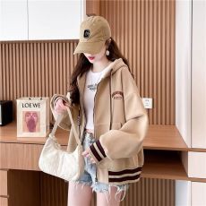 批发官图纯棉华棉复牛奶丝薄款+内抽后包领/刺绣连帽拉链卫衣春季外套