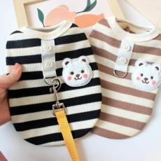 批发春秋冬季时尚宠物猫咪狗狗衣服棉华夫格背心可牵引条纹<b class='q'>T</b><b class='q'>恤</b>小型犬