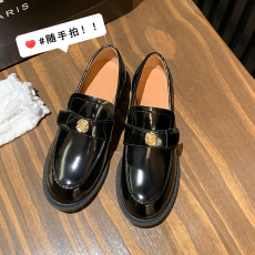 批发圆头百搭学院山茶花之恋～小金币扣厚底乐福鞋女真皮单鞋小皮鞋