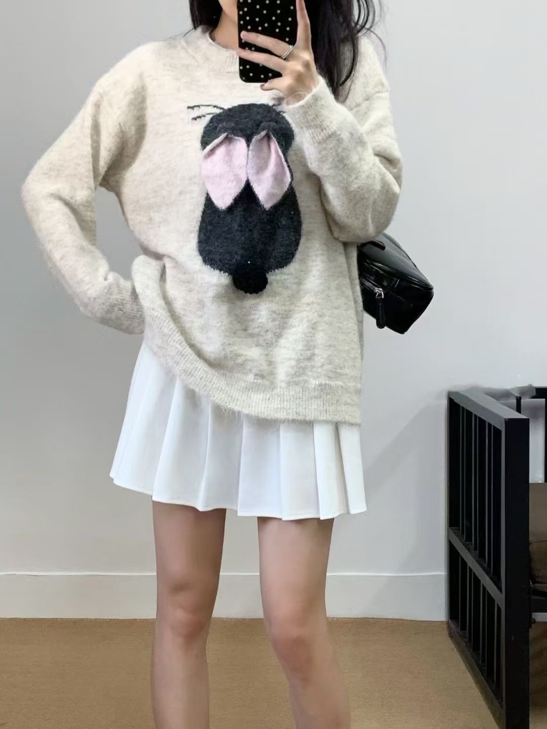 PF29278#短款圆领针织衫女新款温柔风可爱兔子设计套头毛衣女裝貨源服裝批發