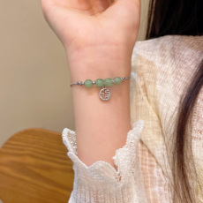 批发新中式中古风福牌手链女轻奢小众仿玉髓串珠手串网红同款手饰