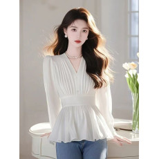 批发有货 2026春秋季法式小香风收腰气质<b class='q'>白色</b>雪纺衬衫女长袖新款