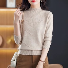 批发中年<b class='q'>妈妈</b>春秋半高领羊毛衫女毛衣宽松大码洋气纯色百搭针织打底衫