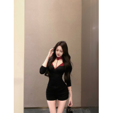 批发实价实拍带胸垫<b class='q'>聚拢</b>V领紧身内穿塑身衣长袖无痕打底衫蕾丝内搭