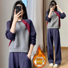 批发慵懒风运动套装女冬加绒加厚新款休闲洋气减龄卫衣阔腿裤两件套潮