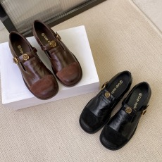 批发牛皮版 春季新款复古T字扣玛丽珍鞋女棕色乐福鞋低跟单鞋小皮鞋潮