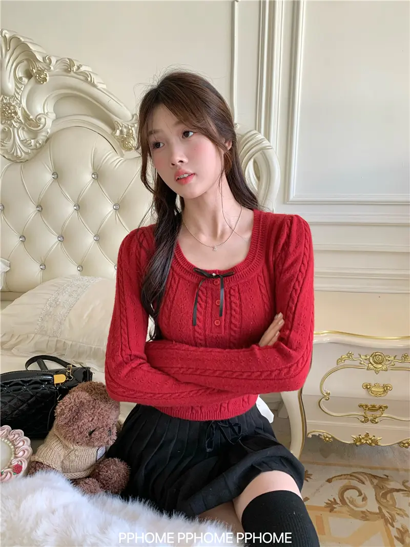 샤넬풍 리본 꽈배기 니트 상세 이미지 10